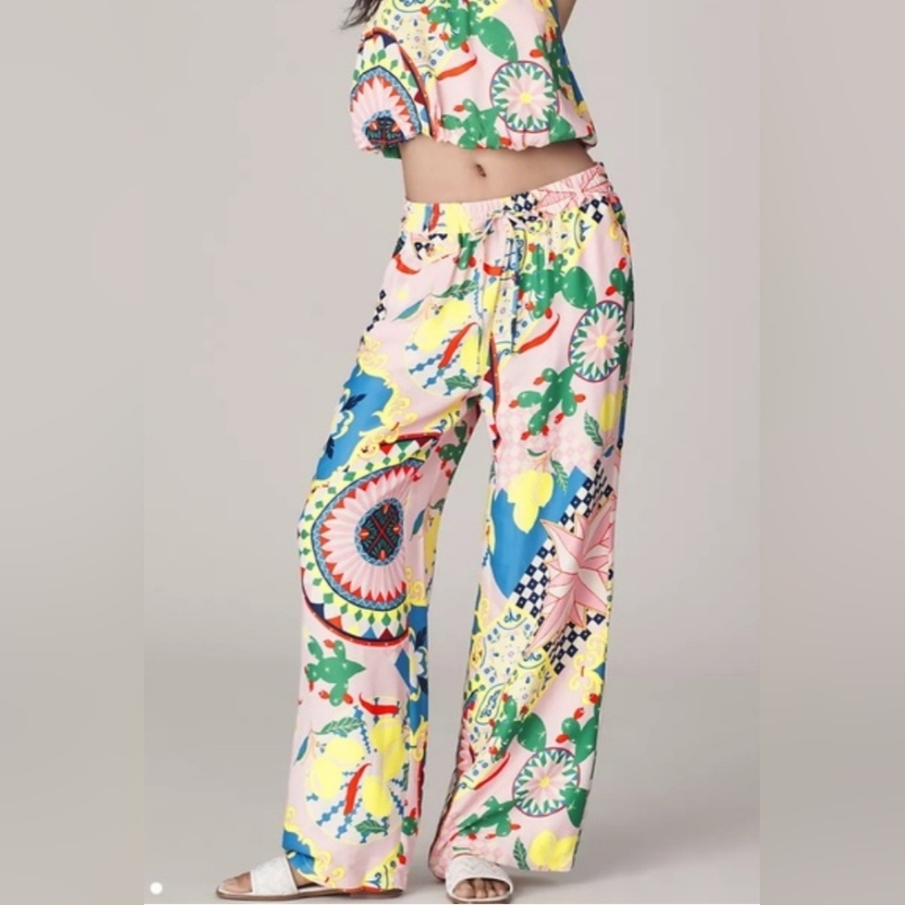 Maeve By Anthropologie Flowy Patchwork Silk Print Pull On Pants XS EUC